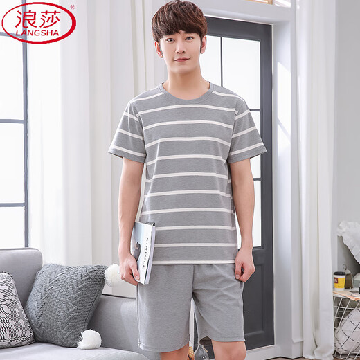 Langsha Summer Men's Pyjamas Plus Fat plus grande taille Cotton Men's Cotton Coton Colaire à manches courtes maison Youth Korean Style Malf Malf mandeve Thin 9928 [shorts shorts] l [Recommandé 100-130jin [Jin est égal à 0,5 kg]]]