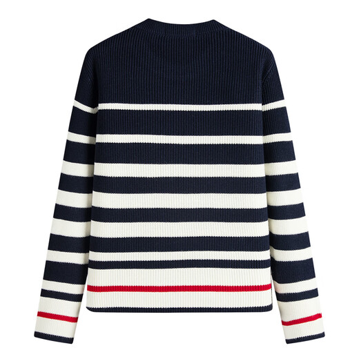 Navigare Italiener kleiner Segel Runder Hals gestreifter Pullover für Frauen 2025 Herbst Neu lose losen bequemer gestrickter Pullover modische Top Marine Blau und Weiß L.