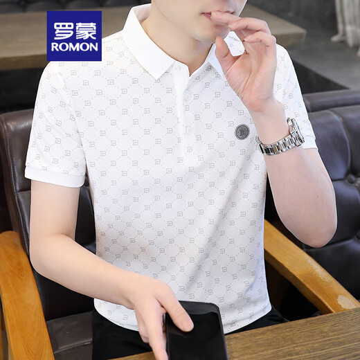 T-shirt à manches courtes de Romon Men's Men's Romon Coton Polo Coton Mercered Cotton Young Temperament haut de gamme Vêtements masculins blancs 9902 KAKI L 100-120JIN [Jin est égal à 0,5 kg]