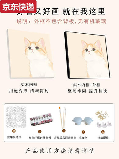可爱卡通橘猫数字油画diy填充填色画手工丙烯涂色画画定制宠物画 X14715 全套内框材料包50*50cm