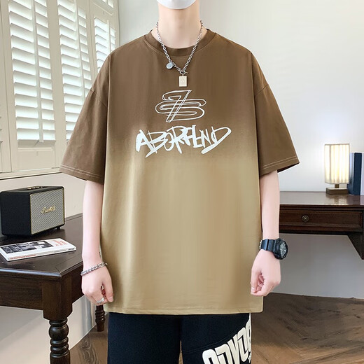 衣彩湾青少年t恤男初高中生青少年渐变色休闲短袖男夏季新款潮流设计感 3523黑色 均码 M