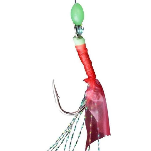 White-striped cocked mouth specializes in killing bionic string hook fishing set, red skin fish skin fake bait, Shihang Jinwan Luya fake bait fish hook, five sets of imitation shrimp string hooks + 20g lead pendant + bell No. 10