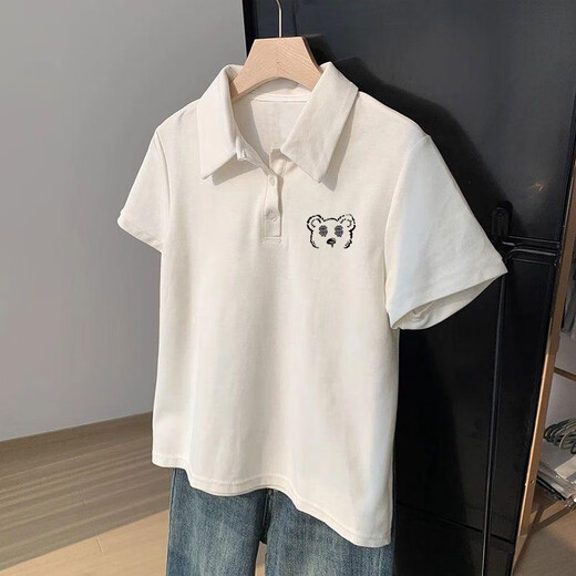 QXBKP夏季翻领女polo衫短袖白色T恤2025慵懒风设计感小众宽松上衣潮 【601白色-3894AND小图 2XL 建议140-160斤