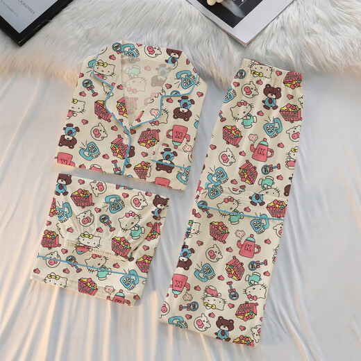 Pyjamas für Frauen, dreiteiliger Herbst-Ins-Stil Cartoon Pyjamas Schlafsaal, Außerhalb von Heimkleidung Anzug Herbst Set WZL1479 [hochwertiges Drei-teiliger Set] M [Empfohlen 80-100jin [Jin gleich 0,5 kg]]]