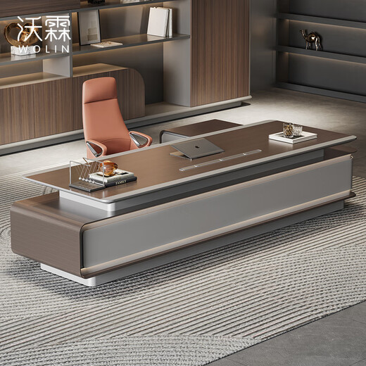 Wolin E0-level high-end boss table, president's table, light luxury modern office desk, office table and chair combination executive table, 2.8-meter table left side cabinet
