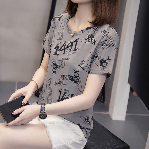 Pierre Cardin 2025 Summer Nueva camiseta de algodón puro de algodón corto para fatas de gran tamaño de mujer MM Cubierta de 200 Jin [Jin equivale a 0.5 kg] Top 6623 Top 6623 Gray de este año M. de lujo M [alrededor de 80-95]