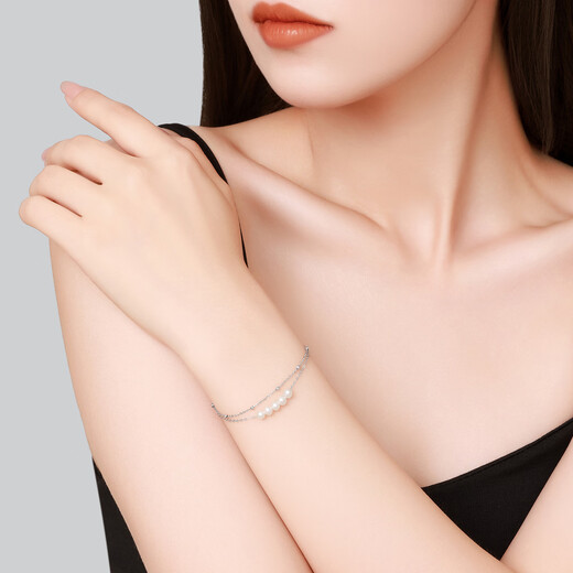 Chao Acer Platinum Pearl Bracelet for Women PT950 Double Layer Simple and Versatile Birthday Gift for Girlfriend Chain Length Approximately 16cm + Tail Chain