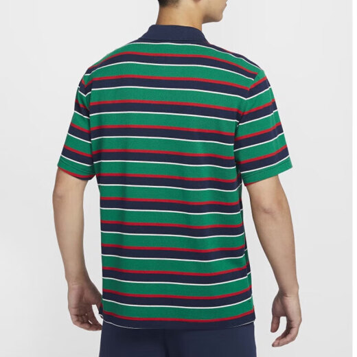 耐克（NIKE）短袖T恤男士2025夏季新款运动服针织翻领POLO衫上衣商务半袖 纯棉FN3897-410蓝绿条纹 S