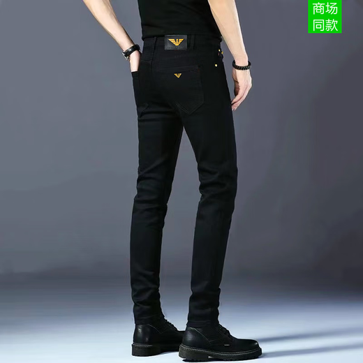 Falamaone Armani Men's Summer Black Jeans Men's Men's Men's Slim Feet Casual and Versatile haut de gamme pantalon pour hommes Black 683; Modèle phare officiel Standard 28 2 pieds 1