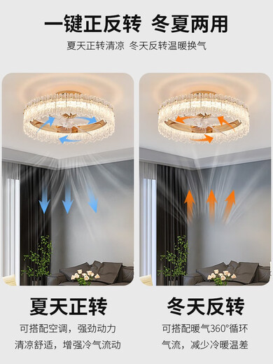 Op Lighting (OPPLE) Op Crystal Fan Lamp 2024 Nouvelle lampe de salon Lampe de chambre principale Ventilateur de plafond Salle à secousses Ventilateur de plafond 12033 Modèle de plafond doré 50CM Promesse + Salle à secousses