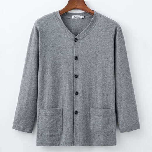 Dad wear cotton long-sleeved shirt men's shirt thin cardigan T-shirt middle-aged and elderly men's clothing grandpa spring and autumn summer pure cotton lapel m1342 Navy blue M 80-110Jin [Jin equals 0.5 kg]
