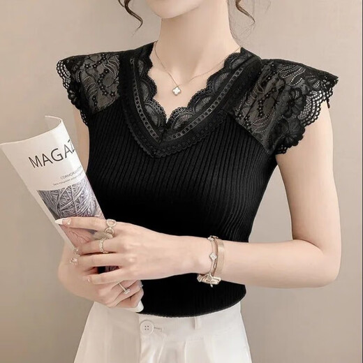 Chaleco de correa interior de encaje para mujeres Nuevo estilo para mujeres con camiseta de base delgada versátil de gran tamaño versátil camiseta Top Summer 3519 S 75-95Jin [Jin equivale a 0.5 kg]