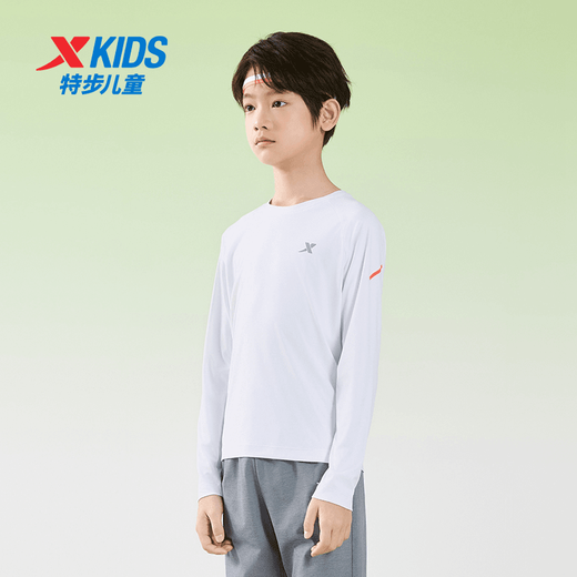 Xtep Children's Clothing Children's Outdoor Sunscreen Long Sleeve 2025 New Boys Casual Quick-Drying Tops Loose Breathable Clothes Pearl White 170