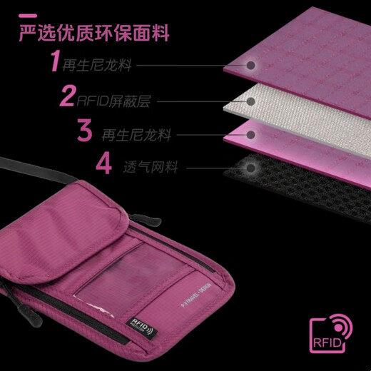 日本进口品质出国旅行护照包便携可挂脖斜挎RFID防盗刷证件包机票 黑色