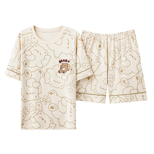 Muji com muj такая же домашняя одежда пижамы для женщин в летнем хлопковом хлопок милый студенческий корейский брюки с короткими рукавами два коричневых