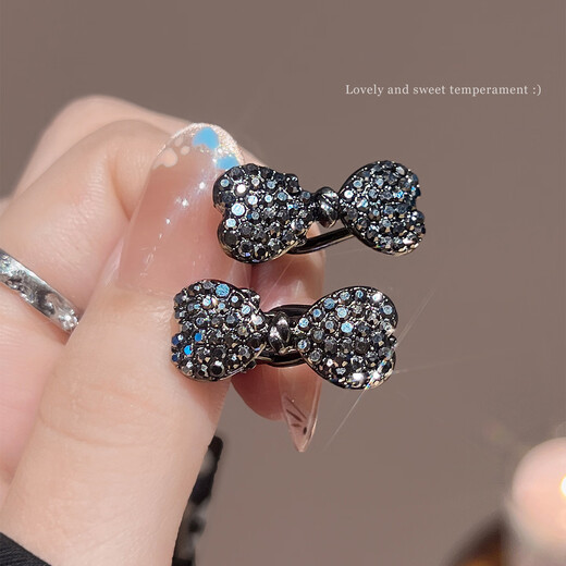 Two Worlds of Joy small rhinestone bow side duckbill clip hair clip high-end forehead broken hair clip mini bangs clip hair accessories small bow hair clip 2 pieces