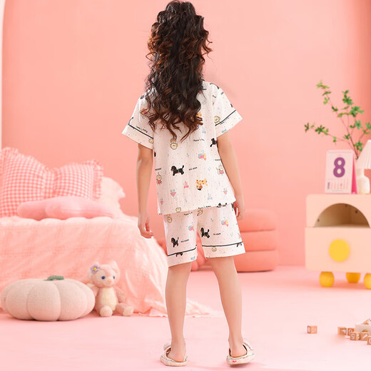 儿童纯棉短袖睡衣家居服套装春夏季新款薄款空调服 棉757 150 (18)