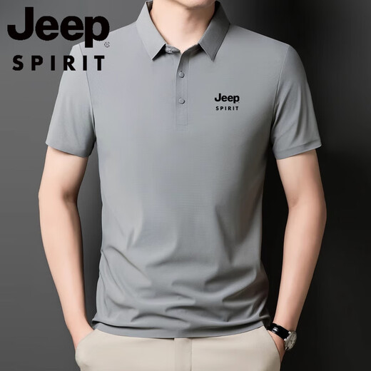 JEEP SPIRIT2025新款POLO衫男士冰丝短袖T恤夏季翻领抗皱商务休闲中老年半袖 Jeep12358冰丝POLO衫/珠光白 2XL 【140-160斤】