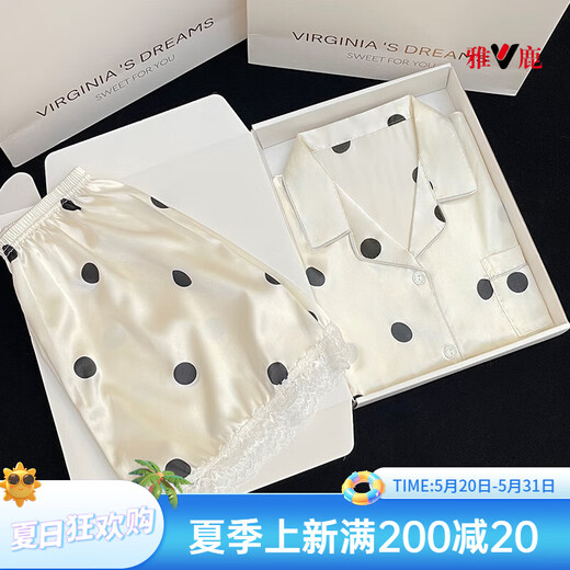 Yalu pijama para mujeres en verano seda seda seda pantalones pantalones pantalones pantalones pantalones cortos dulces Polka Polka Summer Spring and Summer Women's Ropa Light Amarillo #YX-9214 M [75-98] Jin [Jin es igual a 0,5 kg]