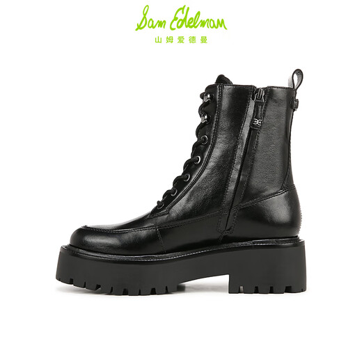 Sam Edelman Sam Edelman Herbst und Winter Schwarze Frauenstiefel runden Zehen Spleiß dicke Absatzstuhl Martin Stiefel Cowhide Dicke Sohle erhöhte Elliot Schwarz 35,5 / US -Größe 5,5 m