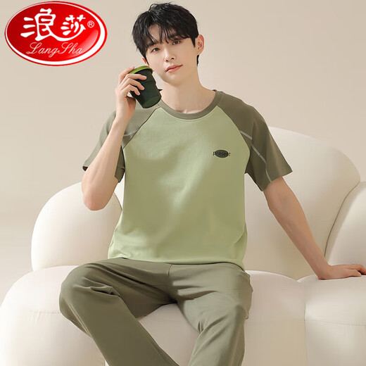 浪莎（LangSha）男士睡衣男款夏季纯棉短袖长裤薄款夏天青少年家居服套装 F-13601 L