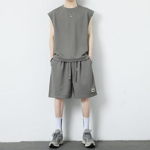 Brangdy2025 Neuer Sommer Boy Casual Sports -Anzug Trendy vielseitig gutaussehender junger Mann hübsches Set 5155 Grau L.