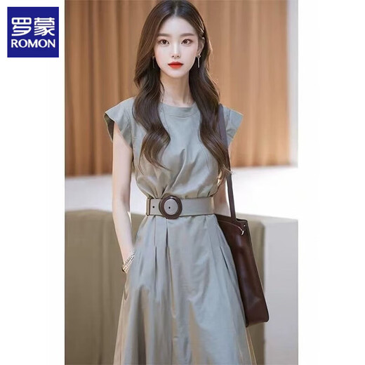 ROMON (ROMON) frigid and unique gray waist-hugging dress for women 2025 new women's summer light luxury high-end skirt picture color M 96-110
