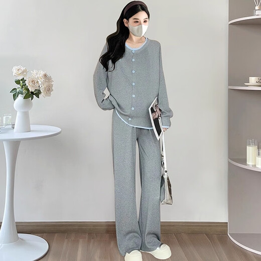 Geman maternity wear autumn suit 2025 new slim casual loose large size tops and pants two-piece knitted autumn and winter black suit L (recommended 110-125 Jin Jin equals 0.5 kg)