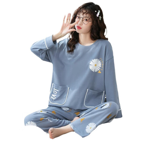 Chang Luzhu Damen New Home Clothing Set 2024 Tage Süßes großer Sommer Langarm Herbst und Winter reines Baumwollpyjamas Frühling und Herbst OY693 L (geeignet für Gewicht 98-120 Jin [Jin gleich 0,5 kg]))