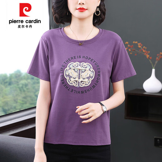 Pierre Cardin Cotton Kurzärärmungs-T-Shirt für Frauen Mutter Sommer 2025 Neuer Stil mittlerer und älteres modisches Hemd mit großer Größe mit großer Höhe.
