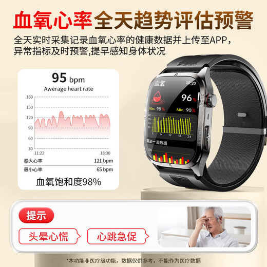 ZEDI高端智能血压监测手表气囊式测血压健康监测血糖血脂趋势评估心率睡眠通话一体机 至臻黑【高端气泵式血压监测-德国进口芯片】 【升级芯片-蓝牙通话-ECG心电图-NFC门禁】