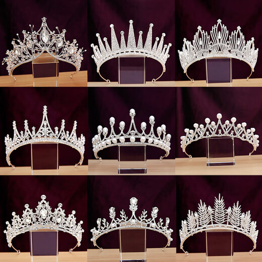 Jingwu Crystal Princess Crown Headband Female 18th Birthday Bride Crown Goddess High-end Headband Silver White Diamond 1