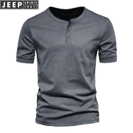 JEEP SPIRIT American retro heavy summer base shirt cotton short-sleeved Henry shirt men's fitness tough guy army green T-shirt half-sleeved 3KDT-1-white M