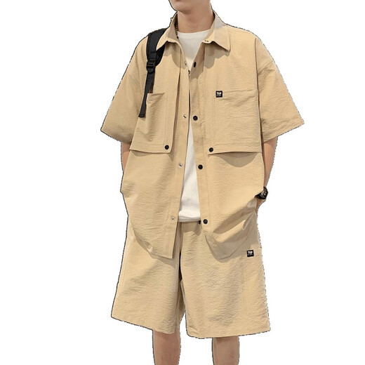 
TTPMER New Chinese Style Casual Suit Men's Summer Thin Short Sleeve Shirt Large Size National Trendy Shirt Shorts A Set 693 Single Top Black M