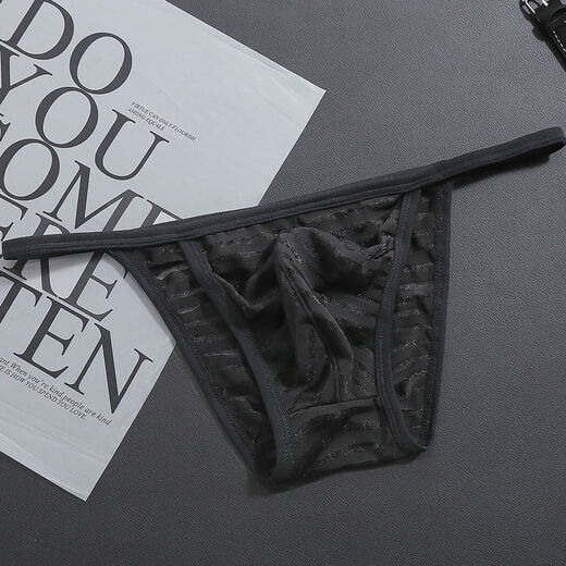 BUFFNY men's mesh striped transparent underwear with thin straps, sexy pouch, breathable thong, summer trendy men's youth pants, red XL