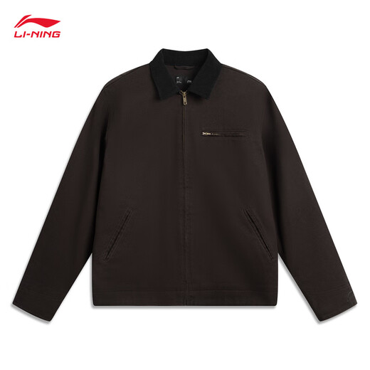 Li Ning Jacket Men's and Women's 25 Autumn New Skin Friendly Anti-Wrinkle Corduroy Lapel Retro Bath Style Sports Jacket Black and Brown-1 L