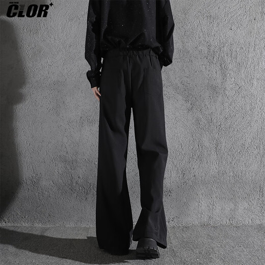 
CLOR American ice silk thin retro trendy brand scimitar trousers loose straight micro-flare trousers CL67 black L