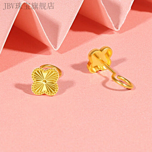 JBV Old Phoenix Pure Gold Clover Earrings Gold Diamond Four-leaf Clover Ear Hook New Style 999 0.01g Diamond