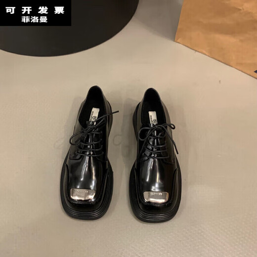 菲洛曼猪腰子鞋女洛丽塔平头小皮鞋春秋季厚底穆勒 黑色RM692-1 36