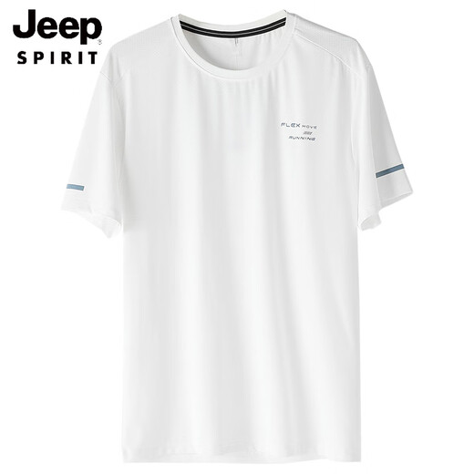 JEEP SPIRIT冰丝网孔速干圆领短袖T恤男夏季薄款透气时尚青年运动休闲体恤衫 C3BHT-HC9905A白色 L 100斤-120斤