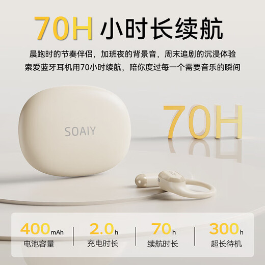 Sony Ericsson (soaiy) GD52 open ear-hook Bluetooth headset, long battery life, non-intrusive, running music, call, noise reduction, universal for Apple, Huawei, Xiaomi mobile phones, white