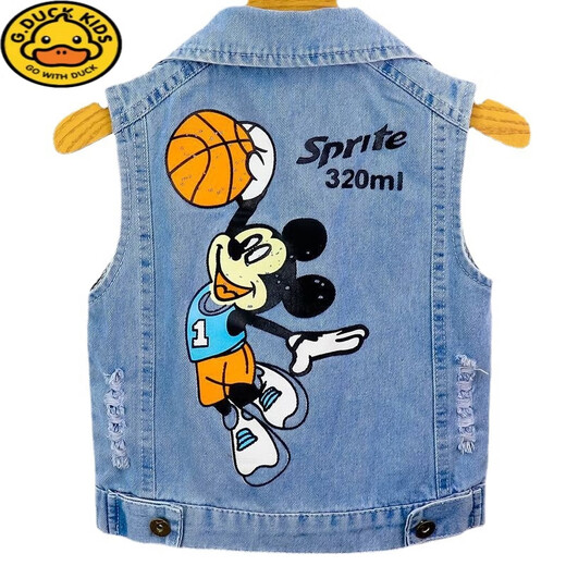 
G.DUCKKIDS boys' vest spring and autumn clothing 2024 new Korean version of horse clip baby vest vest children's denim vest jacket blue shirt Xiaoxin (single vest) 110 Recommended height 105-110 cm