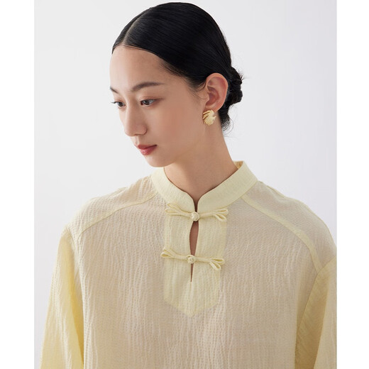 Fhhuabd nouveau haut de style chinois pour femmes 2025 Summer de la niche de créneau mince en lin shirt de col en stand 12187l Spot beige instant