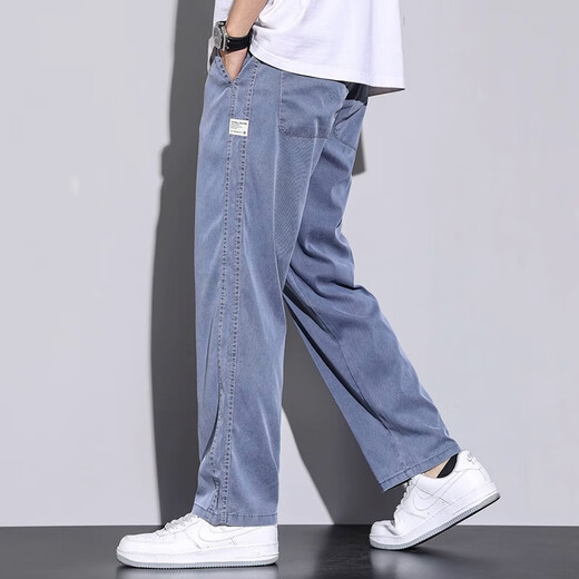 LEE KIDS夏季天丝裤子男直筒宽松拖地潮牌阔腿裤2025夏天薄款休闲长裤男生 1048灰色 M