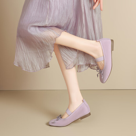 ZHR Single Shoes Женская летняя темпераментная темпераментная темперамент мягкая квартира Мэри Джейн Кожаные туфли женская неглубокая балетная туфли женская балетная обувь AH683 Purple 38