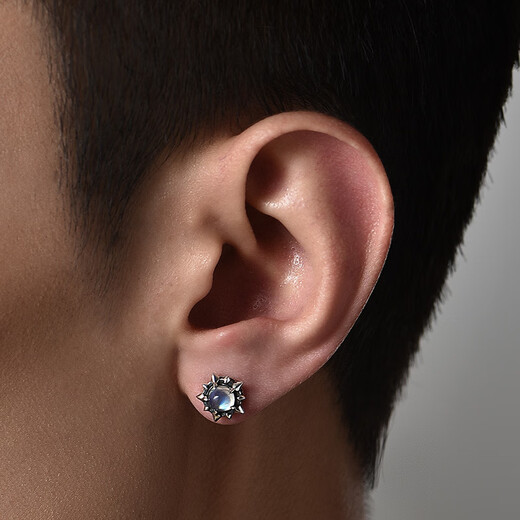 DL 1998 Fat Donglai same style moonstone earrings silver blue polar star men's trendy women's unisex couple's ears one pair