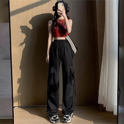 
Casual simple dopamine wear work pants for women in spring and summer drawstring hip-hop thin style wide-leg floor trousers MY-687 yellow XL