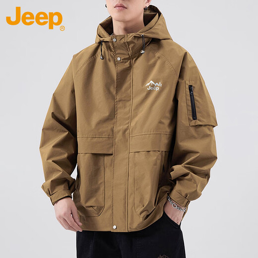 Jeep (JEEP) jacket men's coat autumn and winter casual workwear loose assault hooded clothing men's coffee color XL