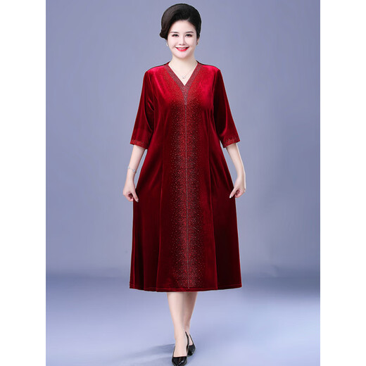 Saimandie fat mother-in-law plus fat plus size wedding banquet dress female noble dress wide wife extra large size foreign style mother belly cover burgundy 9XL 191-205Jin Jin is equal to 0.5 kg