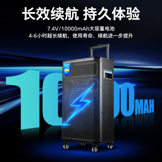 Philips (PHILIPS) 15-inch square dance audio outdoor stage high-power mobile portable trolley speaker wireless Bluetooth high-volume karaoke amplification with dual microphones SD170PLUS